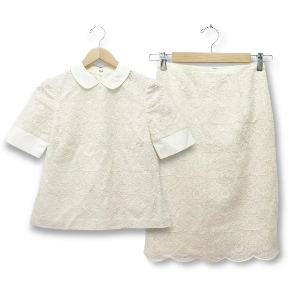 Tory Burch Aurelia Lace Top & Debra Skirt Set Cream Ivory Size 0 Matching Outfit